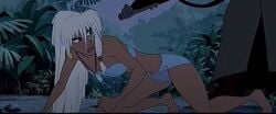 1girls atlantis:_the_lost_empire bikini blue_bikini disney gun kida screencap screenshot swimsuit white_hair