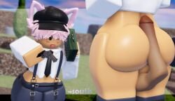 3d artist_name ass balls clothed commander_(tds) disembodied_penis erosteria femboy gun neko_commander official_alternate_costume outdoors penis radio revolver roblox roblox_game robloxian shorts_down solo_focus southphoria southsets tagme tan_skin thighs tower_defense_simulator