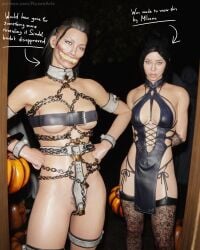 3d bondage caption chastity_belt female_chastity femsub flashlight halloween kitana lingerie mileena mortal_kombat mortal_kombat_1_(2023) nyxenartz self_upload trick_or_treat