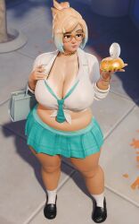 1girls activision alternate_costume alternate_hair_color blizzard_entertainment chubby chubby_female cleavage female female_only fugtrup gyaru huge_breasts human mei_(overwatch) overwatch overwatch_2 revealing_clothes skimpy solo solo_female standing tagme tan tan_body tan_skin tanline