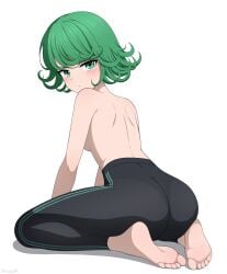 1girls ass barefoot bra_removed butt feet female female_only female_solo green_eyes green_hair green_hair_female leggings one-punch_man short_green_hair short_hair solo solo_female solo_only tagme tatsumaki topless topless_female yisusjpl yoga_pants