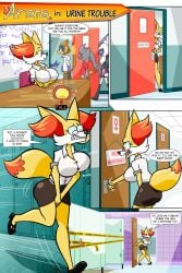 absol anthro anthromorph ariana_(pokemon) banette big_ass big_breasts classroom clothed clothing comic comic_page comic_panel desperate desperate_to_pee desperation dialogue female female_toilet fennekin furry glasses grimace holding holding_crotch male_toilet monferno multiple_pages omorashi pokémon_(species) pokemon pokemon_(species) pokemon_xy pokephilia restroom school school_desk school_uniform schoolboy sharp_teeth sinstroart student students teacher toilet watersports