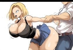 1boy 1boy1girl 1girls ai_generated android android_18 big_breasts blonde_hair blue_eyes dragon_ball dragon_ball_super dragon_ball_z female huge_breasts large_breasts mullon muscular_male novelai nude robot robot_girl sex