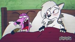 1boy 1boy1girl 1girls after_sex animal animated anthro bed bedroom blanket blush blushing blushing_female breasts cartoon_network cigar cigarette courage_the_cowardly_dog courage_the_cowardly_dog_(character) crossover dog female fur furry furry_female happy happy_male helluva_boss humor larger_female laugh laughing looking_up loona_(helluva_boss) lying lying_on_back lying_on_bed male male/female meme monster_girl on_bed open_mouth parody pink_body pink_fur pink_skin red_eyes shorter_than_10_seconds smaller_male spanky15 tagme video wolf wolf_girl