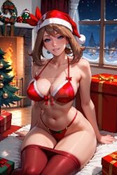 ai_generated big_breasts blue_hair brown_hair christmas may_(pokemon) naughtygirlsai new_year pokemon sidelocks