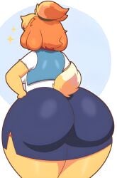 absurd_res animal_crossing anthro ass big_ass big_breasts big_butt bottomwear breasts canid canine canis clothing derp_eyes derpybelle domestic_dog eyewear female fur glasses hi_res huge_ass huge_butt isabelle_(animal_crossing) jhenightfox mammal nintendo shih_tzu skirt toy_dog wearing_glasses yellow_body yellow_fur