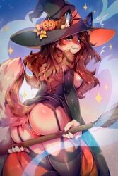 anthro anus areola ass biped breasts canid canine female genitals hair hi_res looking_at_viewer looking_back mammal nipples pupils pussy smile solo tekahika thick_thighs