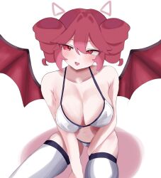 1girls 2d 2d_(artwork) big_breasts bikini blush blush breasts chimera cleavage female female_only huge_breasts kasane_teto red_eyes red_hair solo thick_thighs thighhighs twin_drills ur_(ur_o_) utau white_legwear wings