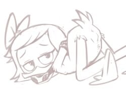 1girls anthro arms_tied_behind_back ass avian ball_gag bondage cub disney duck ducktales ducktales_(2017) female furry nude on_floor pussy ribbon short_hair solo tied_up vsdrawfag webby_vanderquack young