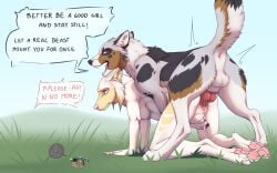 absurd_res anthro anthro_on_feral anthro_penetrated begging_to_stop bodily_fluids canid canine canis cum cum_in_pussy cum_inside dialogue doggy_style domestic_dog dominant dominant_male duo female feral feral_penetrating feral_penetrating_anthro forced from_behind_position genital_fluids hi_res lumia_(lumiathemerchant) lumia_the_merchant male male/female mammal penetration questionable_consent rape sex stomach_bulge submissive submissive_female tears vaginal_penetration vaginal_penetration wolf zoophilia