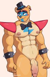 1boy 2023 4_fingers abs absurd_res anthro areola artist_name athletic athletic_anthro athletic_male baxter7020 bear biceps big_areola big_penis black_eyes bow_tie bracelet clothing digital_drawing_(artwork) digital_media_(artwork) ear_piercing ear_ring fingers five_nights_at_freddy's five_nights_at_freddy's:_security_breach flaccid fur gay genitals glamrock_freddy_(fnaf) hat headgear headwear hi_res jewelry male male_only mammal multicolored_body multicolored_fur muscular muscular_anthro muscular_male nipples nude orange_body orange_fur pecs penis piercing ring_piercing scottgames shoulder_pads signature simple_background smile solo spiked_bracelet spikes steel_wool_studios tan_body tan_fur thick_thighs top_hat two_tone_body two_tone_fur vein veiny_penis video_games