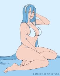 1girls absurdly_long_hair alternate_costume azura_(fire_emblem) bare_legs barefoot bikini blue_bikini blue_hair blue_swimsuit breasts female female_only fire_emblem fire_emblem_fates hair_between_eyes kalruna large_breasts legs light_blue_hair long_hair looking_at_viewer nintendo solo swimsuit very_long_hair yellow_eyes