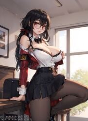 1futa ai_generated azur_lane big_breasts big_bulge breasts bulge bulge_through_clothing dickgirl erection erection_under_skirt futa_only futanari glasses huge_breasts huge_bulge huge_cock nerd pantyhose penis_shaped_bulge penis_under_clothes puffyart red_eyes skirt skirt_lift solo solo_futa taihou_(azur_lane)