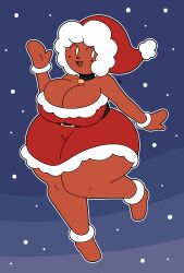 big_breasts breasts dorahden female ginger_(dorahden) gingerbread_cookie santa_costume santa_hat thick_thighs wide_hips