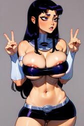 1girls ai_generated alien_girl alien_humanoid belt_bra blackfire breasts cartoon_network dc dc_comics female female_focus female_only massive_breasts nipple_slip peace_sign skimpy skimpy_clothes tagme teen_titans tight_clothing tubetop villainess