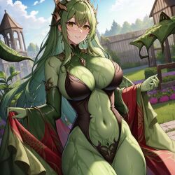ai_generated cult cultist flower flowers garden green_clothes green_clothing green_eyes green_hair green_skin nurgle plant plants skimpy skimpy_clothes unstable_diffusion vegetation warhammer_(franchise) warhammer_fantasy