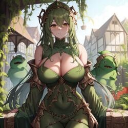 ai_generated cult cultist demon female flower flowers garden green_clothes green_clothing green_eyes green_hair nurgle plant plant_monster plants unstable_diffusion vegetation warhammer_(franchise) warhammer_fantasy