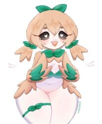 avian avian_humanoid bird bird_girl bird_wings brown_fur brown_hair chikomokii heart-shaped_pupils owl owl_girl owl_humanoid pokemon pokemon_(species) rowlet white_skin