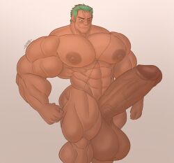 1boy abs balls bara big_balls big_muscles big_nipples big_pecs big_penis boner chest_scar daddy dilf erection eye_scar gab_art gay green_hair hair huge_balls huge_cock huge_muscles huge_nipples human hyper_balls hyper_muscles hyper_penis male male_only muscular muscular_human muscular_male navel nipples nude one_piece pecs penis roronoa_zoro scar signature solo solo_male yaoi