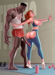 1boy1girl bimbo coxville_stories dark-skinned_male dark_skin gym huge_ass huge_breasts interracial leggings penis pulling_hair red_hair sammy_spitzman tagme temogam tiptoes voluptuous workout