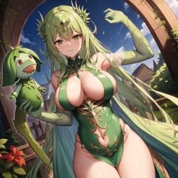 ai_generated cult cultist demon female flower flowers garden green_clothes green_clothing green_eyes green_hair green_skin nurgle plant plant_monster plants skimpy skimpy_clothes unstable_diffusion vegetation warhammer_(franchise) warhammer_fantasy
