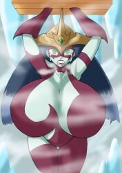 1girls 2023 asymmetrical_clothes black_hair bodysuit breasts clothed crying crying_with_eyes_open deskshowunder elemental_hero_burstinatrix female female_only freezing green_eyes grey_skin huge_breasts ice ryona solo solo_female superheroine torture yu-gi-oh! yu-gi-oh!_gx