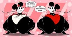 1boy 1girls anthro both_sexes_in_same_situation dialogue disney duo english_text female femboy hyper hyper_ass looking_at_viewer male mickey_mouse mickey_mouse_shorts minnie_mouse mouse mrxrickyx pac-man_eyes public_domain rodent tagme text thiccey_mouse twerking