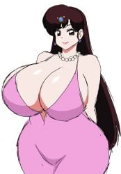 2023 big_breasts breasts brown_hair brunette_hair cleavage dress huge_breasts large_breasts long_hair massive_breasts momiji_(artist) ranma_1/2 ukyo_kuonji