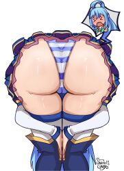 1girls 2023 amen_pose aqua_(konosuba) ass ass_focus big_ass big_butt blue_hair female flustered huge_ass kono_subarashii_sekai_ni_shukufuku_wo! meme panties praise_da_booty_(meme) round_ass round_butt sakkaku_gavrii shiny_skin skirt striped_panties thighhighs underwear upskirt