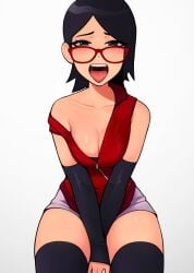 black_hair black_hair_female blush boobs boruto:_naruto_next_generations clothed glasses loodncrood naruto open_mouth sarada_uchiha