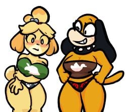 2girls animal_crossing big_breasts breasts canine domestic_dog duck_hunt duck_hunt_dog duo female female_only huntress_(lewdewott) isabelle_(animal_crossing) lewdewott multiple_girls nintendo thick_thighs wide_hips