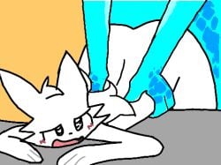 ambiguous_penetration anthro blush blushing boykisser boykisser_(meme) furry pinned pinned_down silly_cat_(mauzymice) tagme traced white_fur