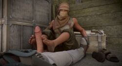 1boy 1girls 3d bandolier barefoot clothed_female clothed_male counter-strike:_global_offensive counter-strike_(series) feet foot_fetish footjob footwear_removed glock keffiyeh on_ground outdoors outside penis plop_20 sandals sandals_removed shemagh sitting_on_ground tagme tan_skin toes toned_female trapper_aggressor valve