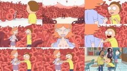 1girls 4boys accurate_art_style breasts canonical_scene female jessica_(rick_and_morty) male multiple_boys nipples nude_filter rick_and_morty scene