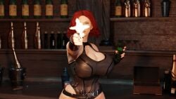 1girls 3d avengers black_widow_(marvel) breast_squish female female_only green_eyes gun gunshot marvel marvel_cinematic_universe marvel_comics natasha_romanoff one-piece_swimsuit red_hair solo thespig white_skin