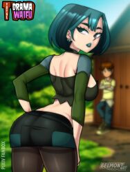 belmont big_ass big_butt cartoon_network cody_(tdi) ear_piercing earrings female goth goth_girl gwen_(tdi) miniskirt pantyhose short_hair size_difference slava_ukraini teal_hair teal_lipstick thick_thighs thighs total_drama_island wide_hips