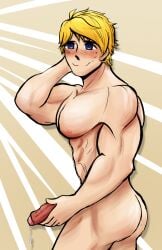 bara bara_tits blonde_hair blue_eyes gay jaune_arc large_ass large_pectorals large_penis larger_male male male_only moonmutti muscle muscles muscular muscular_ass muscular_male muscular_thighs pecs pectorals rwby solo solo_male yaoi