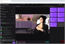 1girls 3d bed bedroom black_hair blue_eyes breast_grab breasts breasts_out comment_section english_text female female_only gaming_chair glasses human light-skinned_female masturbation mia_(troxvi) nipples open_clothes open_shirt public recording solo streaming troxvi twitch webcam