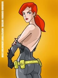 barbara_gordon batgirl batgirl_(young_justice) changing_clothes dc dc_comics inspector97 red_hair sideboob spandex spandex_suit young_justice young_justice:_invasion