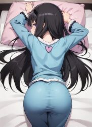 ai_generated akemi_homura ass ass ass_focus ass_up bed bedroom black_hair butt_focus female female female_focus female_only imminent_anal imminent_sex laying_down laying_on_bed long_hair looking_back looking_back_at_viewer magical_girl mahou_shoujo_madoka_magica pijama pillow puella_magi_madoka_magica purple_eyes solo solo_female solo_focus thick_ass waiting