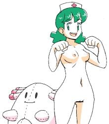 1girls breasts chansey cheryl_(pokemon) clenched_hand hinorashi nipples plushie pokémon_(species) pokemon pussy tagme thighs