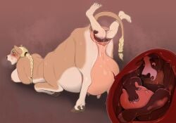 anthro anus areola ass_up belly big_teats big_udders blush bovid bovid_taur bovine bovine_taur breast_squish breasts cattle cattle_taur duo female female/female hi_res hooves looking_pleasured mammal mammal_taur nipples penetration pig_(artist) pregnant squish stretched_pussy taur teats transformation udder_grab udders unbirthing vaginal_penetration vaginal_penetration vore