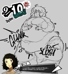 beer_belly belchwhore big_belly fat mature_female milf morbidly_obese overweight overweight_female overweight_milf persona persona_5 sadayo_kawakami slosh sloshing_belly stomach_noises text water_weight