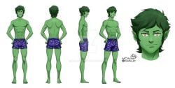 1boy beast_boy beast_boy_(dcamu) bulge dc dc_comics dcamu flaccid garfield_logan green green_body green_eyes green_hair green_skin justice_league_vs_teen_titans male male_only mcashe solo teen_titans teen_titans:_the_judas_contract