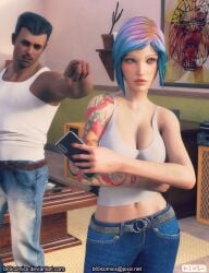 3d b69 blue_eyes blue_hair chloe_price cleavage david_madsen life_is_strange light-skinned_female