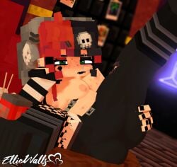 1girls 3d black_lipstick breasts breasts_out clothed_female ellie_walls_(odysseyellie) erect_nipples female freckles_on_face green_eyes headphones horny_female human_female looking_at_viewer mine-imator minecraft multicolored_hair no_bra odysseyellie outside skull_hair_ornament tagme tattoo_on_face tits_out topless wet_pussy