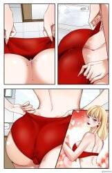 1boy 1girls ass comic giantess larger_female macro micro smaller_male trapped_in_butt trapped_in_clothing