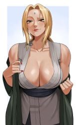 1girls blonde_hair breasts cleavage female gud0c hi_res huge_breasts light-skinned_female light_skin long_hair naruto naruto_(series) naruto_shippuden naughty_face tsunade veiny_breasts