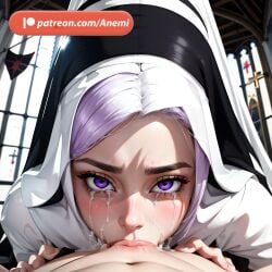 ai_generated anemi blowjob blowjob_face church crying nun violet_eyes violet_hair