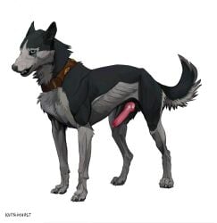 absurd_res anatomically_correct anatomically_correct_genitalia balto balto_(film) canid canine canis collar domestic_dog fangs feral genitals grin hi_res husky knot kutsiihvost male mammal nordic_sled_dog penis presenting smile smug solo spitz steele steele_(balto) teeth universal_studios wolf